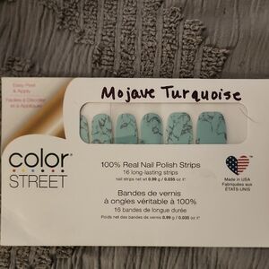 Color Street Mojave Turquoise Nail Strips with Marbled Design.